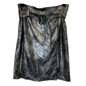 Think Tank Women's Faux‎ Leather Mini Skirt Size 4 Silver Reptile Print Belted